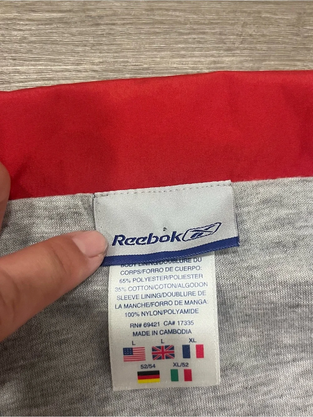 Reebok Gray and Red Athletic Jacket with Logo Tag
